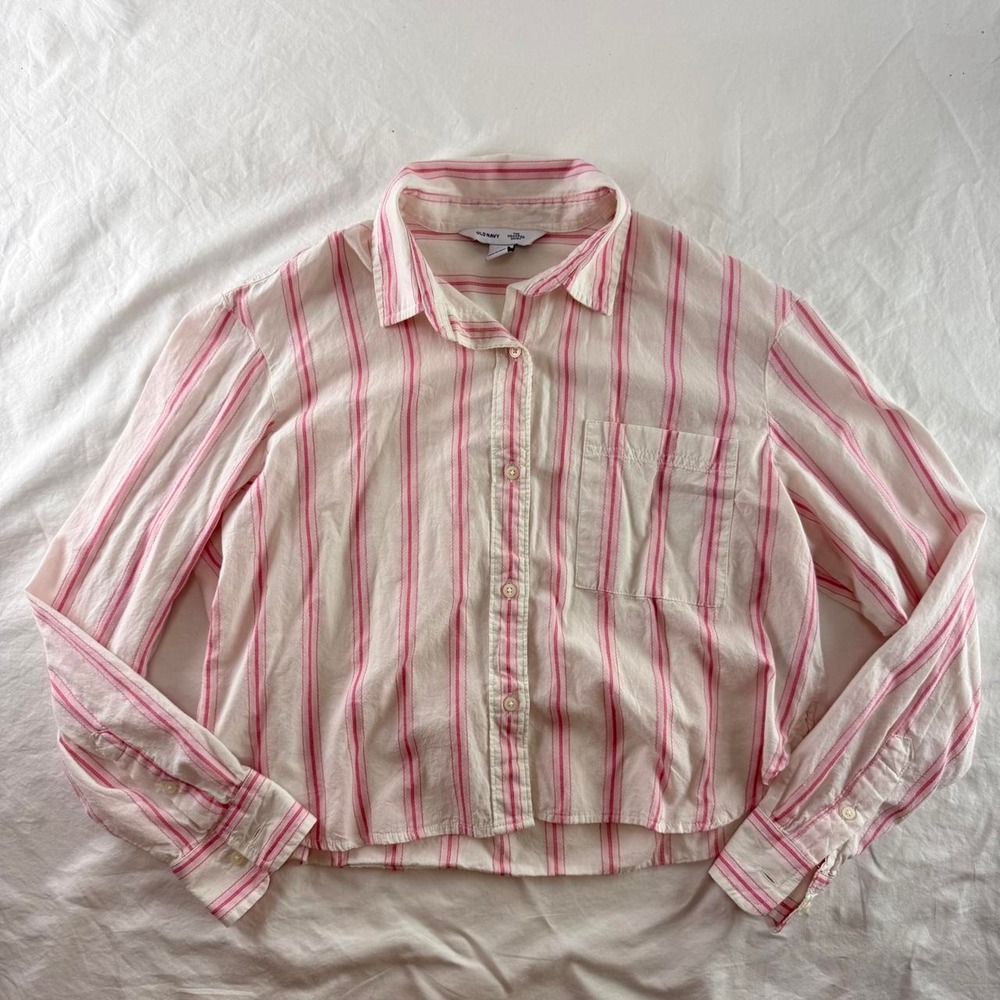 Old Navy The Cropped Shirt Button Down Stripes Womens S Lightweight Preppy